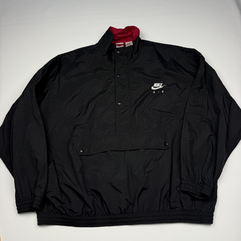 Nike Air Jacket Mens 2XL Black Snap Pullover Windbreaker Anorak Pocket